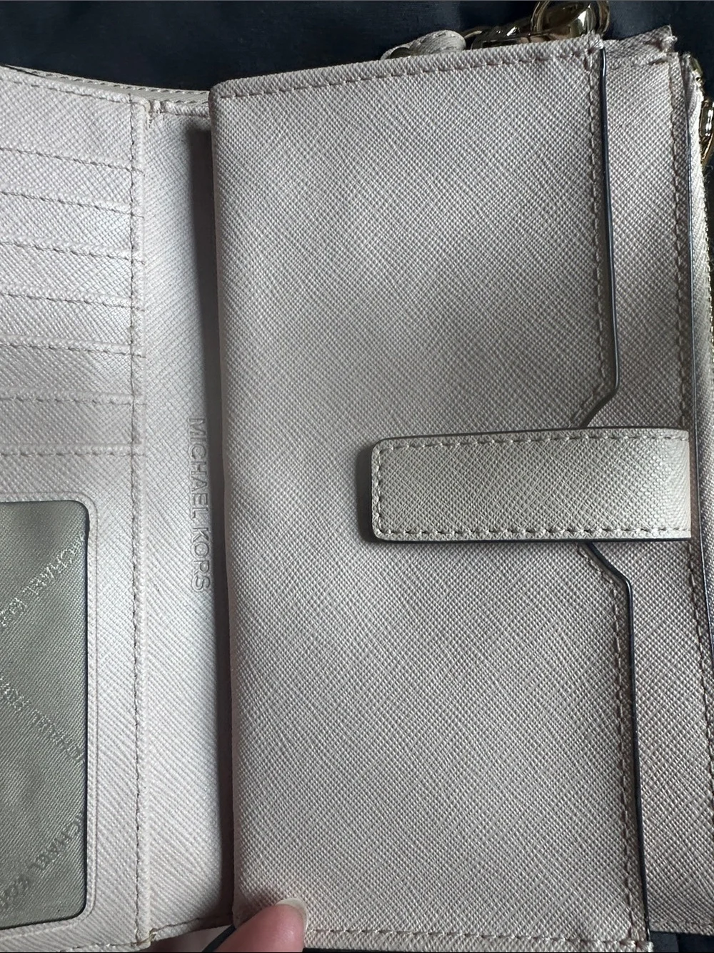 Michael Kors Baby Pink Metallic Wristlet Clutch with Strap
